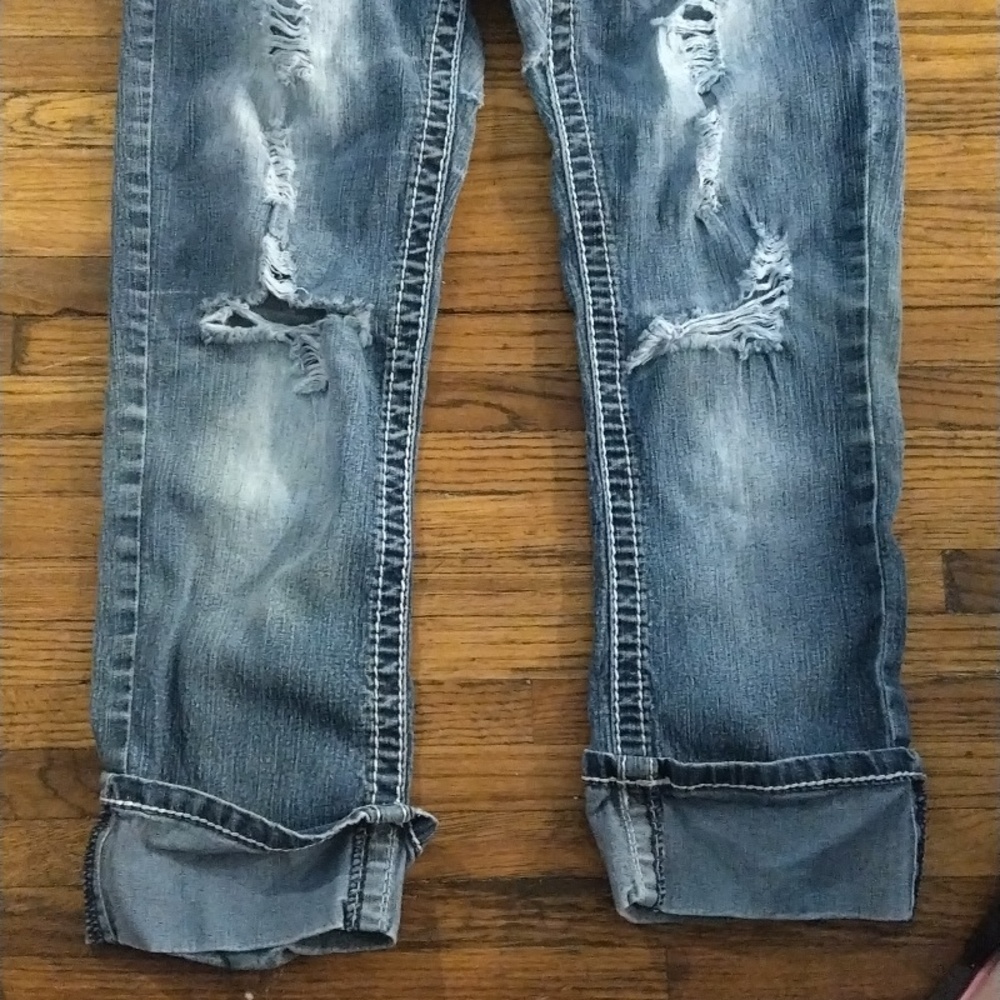 Angels Girls Blue Wash out Denim Skinny Distressed Jeans Size 5